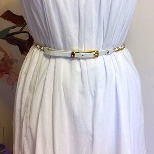 VTG NWOT HYDE White Chic Genuine Leather Gold Metal Chain Belt with Gold Buckle